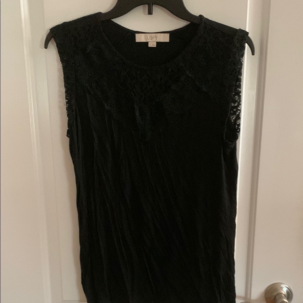 LOFT Black Sleeveless Lace Blouse